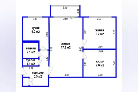 3-комнатная квартира 49.4 м² Данилы Сердича
